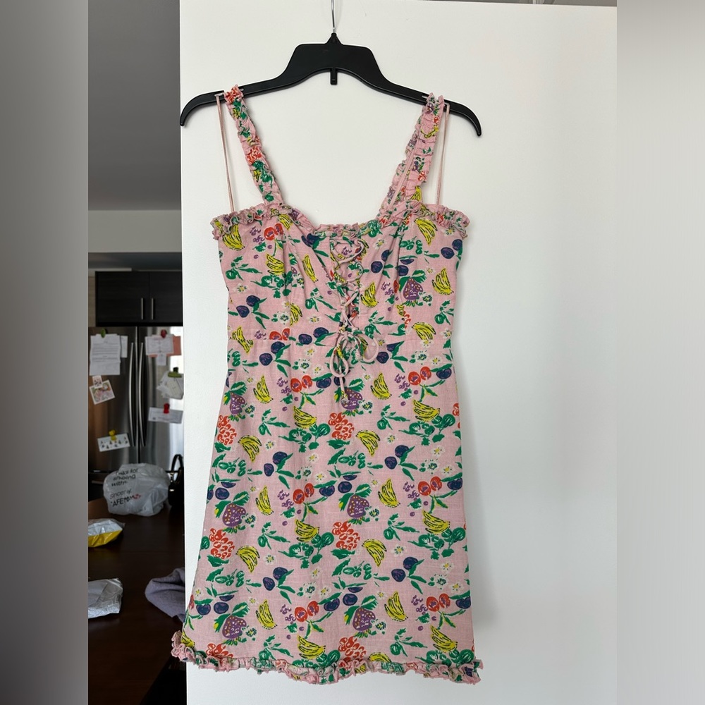 Urban Outfitters pink mini dress, fruit print, cotton